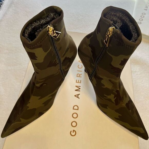 Good American Camo High Kickstand Stretch Ankle Boots Stiletto Booties - Picture 2 of 9